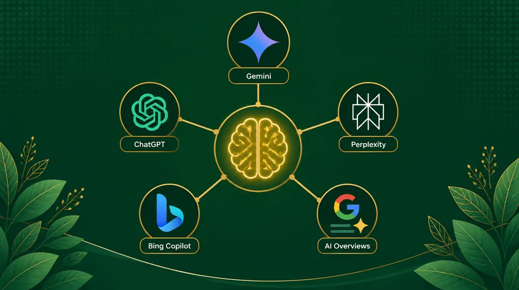 המערכת האקולוגית של חיפוש ה-AI: Gemini, ChatGPT, Perplexity, Bing Copilot ו-AI Overviews ואיך הציטוטים זורמים מהאתר אל התשובה