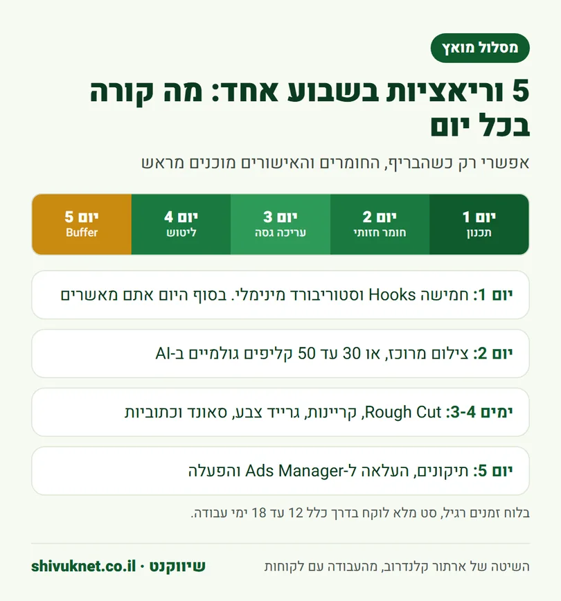 לוח זמנים של חמישה ימים להפקת חמש וריאציות של פרסומת אינסטגרם