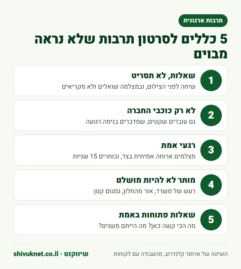 חמישה כללים לצילום סרטון תרבות ארגונית שלא נראה מבוים