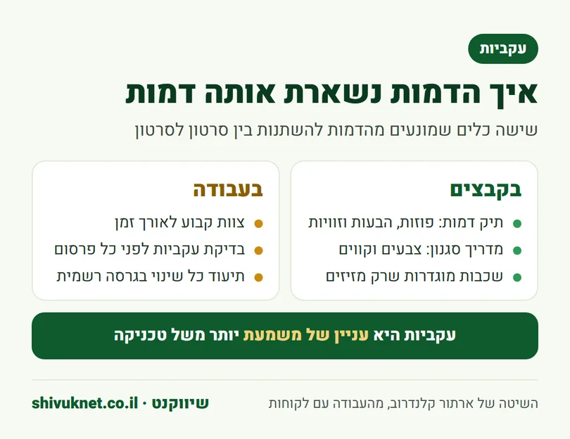 שישה כלים לשמירה על עקביות של דמות מאוירת בין סרטונים