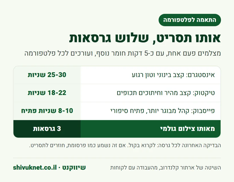 אורך מומלץ לתסריט UGC באינסטגרם, בטיקטוק ובפייסבוק
