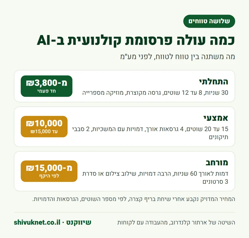 שלושה טווחי מחיר לפרסומת קולנועית ב-AI ומה כלול בכל אחד