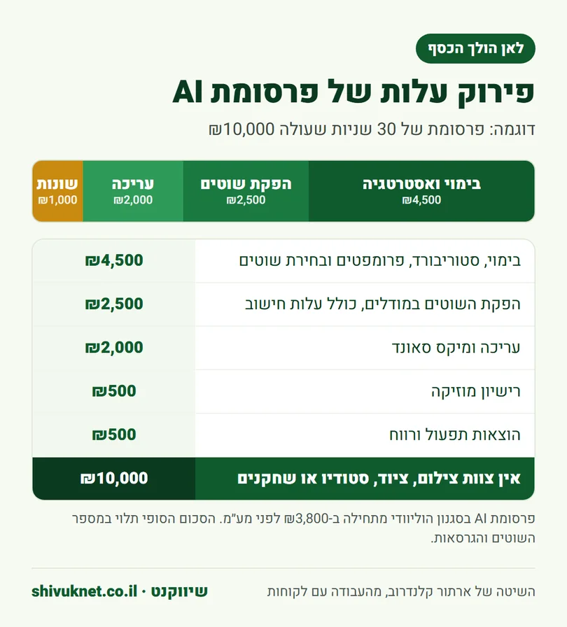 פירוק עלות של פרסומת AI של 30 שניות לפי סעיפים