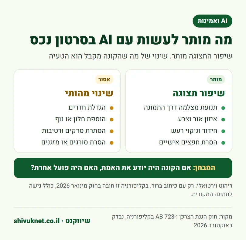 מה מותר ומה אסור בעריכת AI לסרטון נכס: שיפור תצוגה מול שינוי מהותי