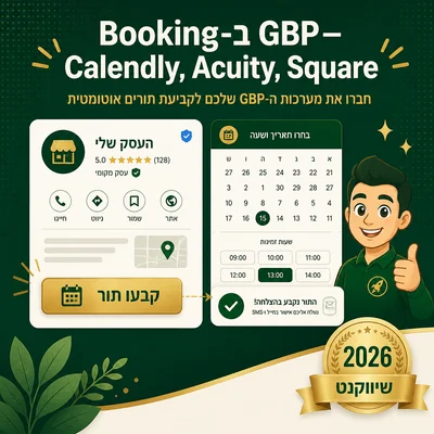 הקמת Booking ב-Google Business Profile עם חיבור ל-Calendly ו-Acuity
