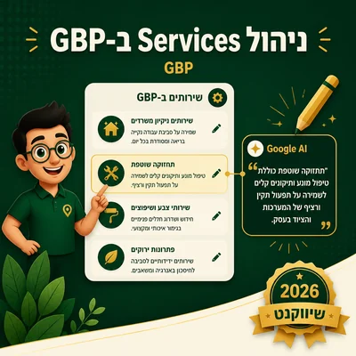 מסך עריכת רשימת שירותים ב-Google Business Profile עם 18 שירותים פעילים