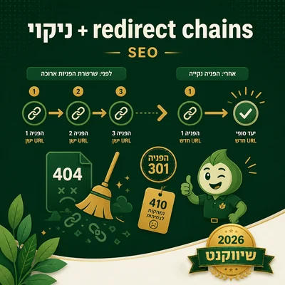 דוח Pages ב-Search Console עם סטטוסי 404 ו-redirects
