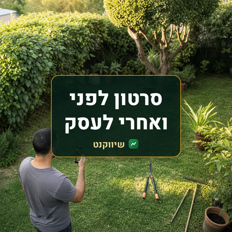 סרטון לפני ואחרי לעסק: גנן מצלם בטלפון את הגינה המטופחת אחרי הגיזום