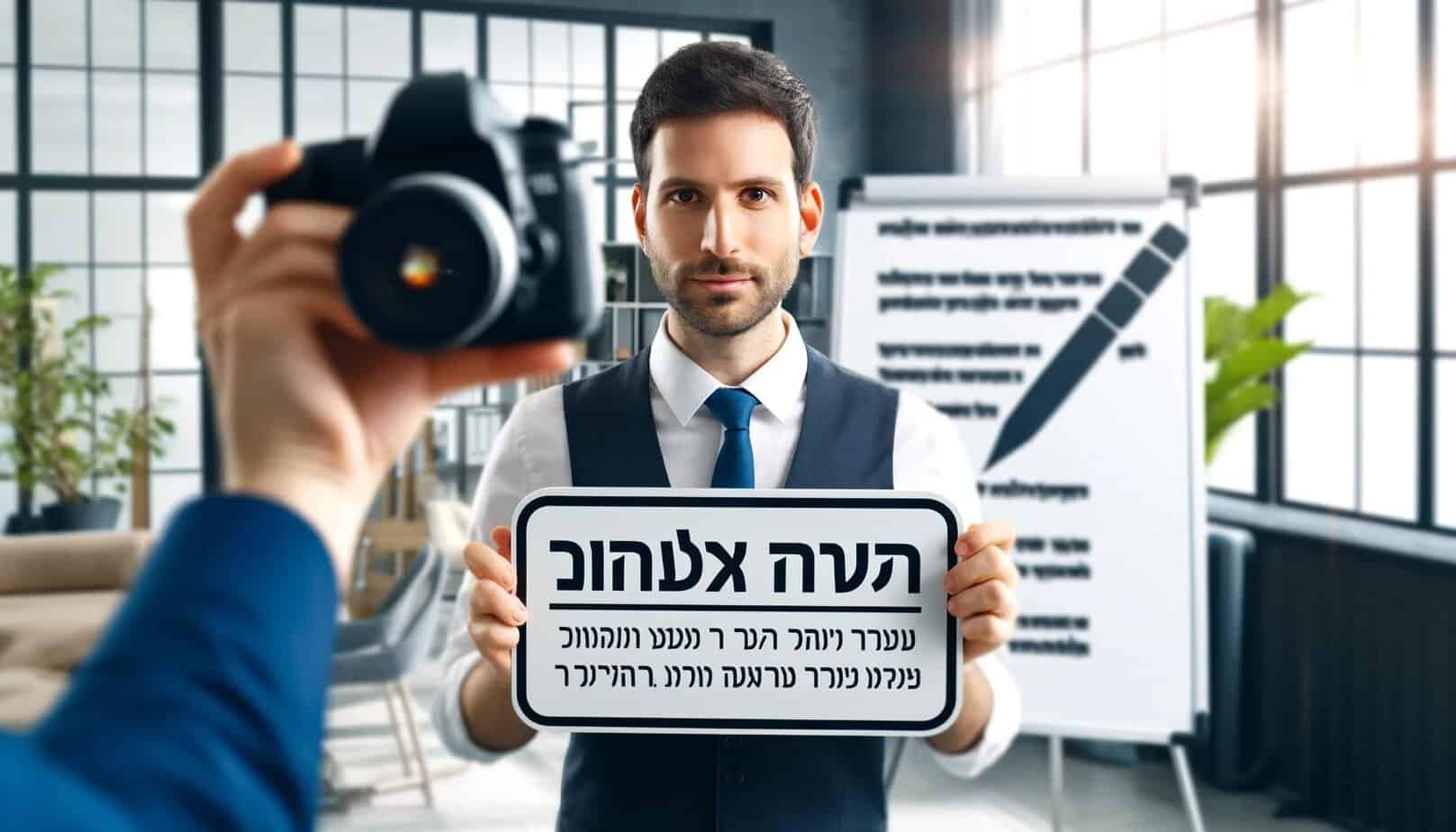 איש עסקים מדגים את ההגדרה הפשוטה של טקסט עוגן כטקסט הניתן ללחיצה ומוביל לדף אינטרנט אחר