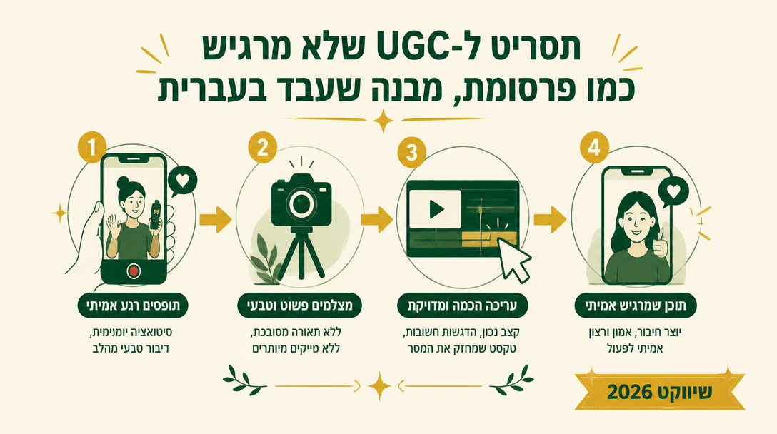 בריף UGC על שולחן, אלמנטים של hook ורשימת מסרי חובה