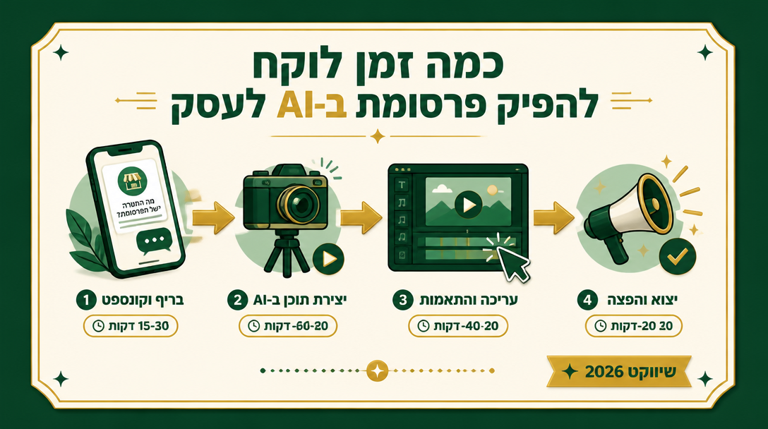 כמה זמן לוקח להפיק פרסומת ב-AI לעסק
