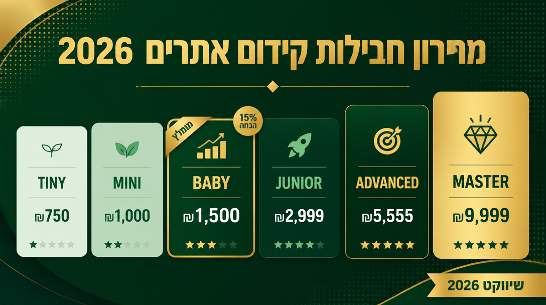 מחירון 2026 של חבילות קידום אתרים אורגני בגוגל - TINY MINI BABY JUNIOR ADVANCED MASTER