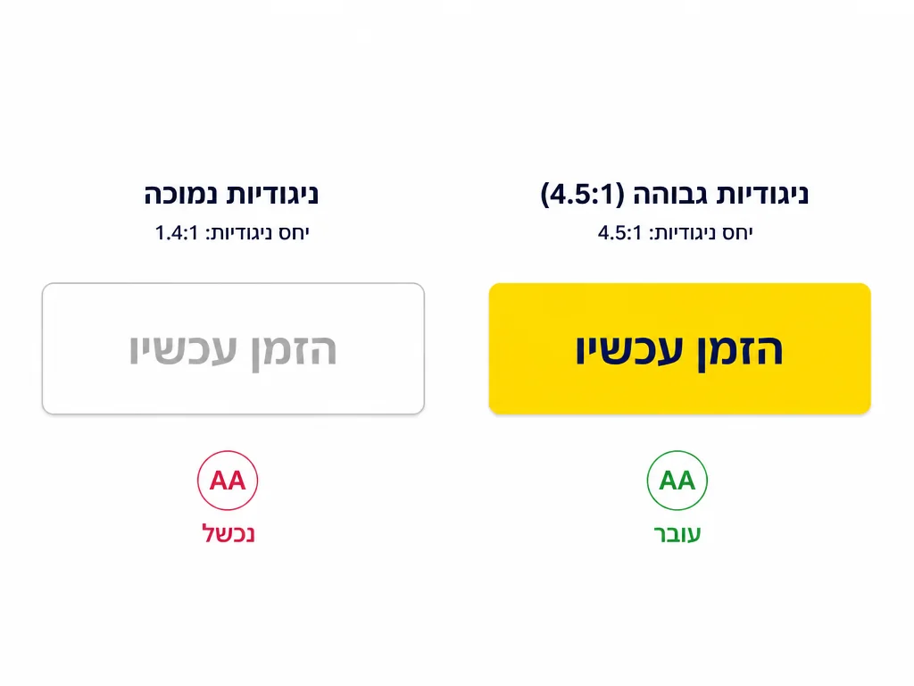 השוואת ניגודיות AA של כפתורי CTA - ניגודיות נמוכה מול ניגודיות תקינה לפי WCAG