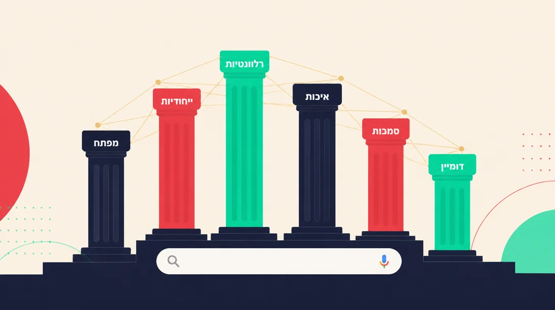 שישה עמודי תווך לקידום אורגני בעברית — מילות מפתח, ייחודיות, רלוונטיות, איכות, סמכות וקישורים