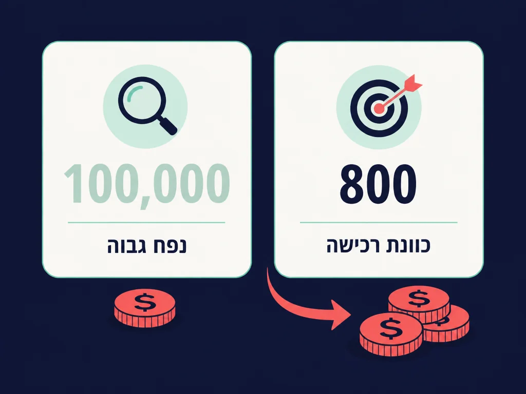 השוואת מילת מפתח בעלת נפח גבוה מול מילת מפתח עם כוונת רכישה - ההמרות של השנייה גבוהות פי שלושה