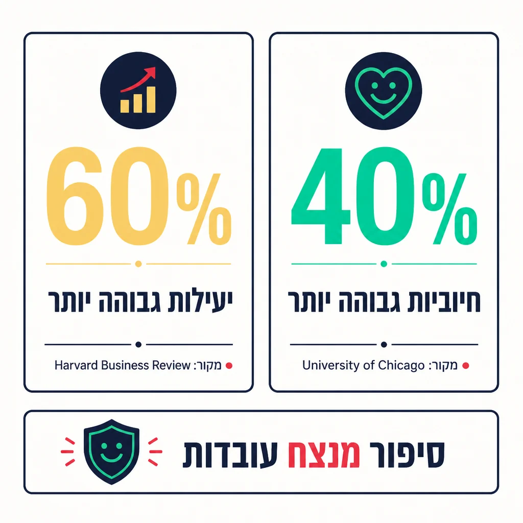 אינפוגרפיקה: 60% יעילות גבוהה יותר (Harvard Business Review) ו-40% חיוביות גבוהה יותר (University of Chicago)