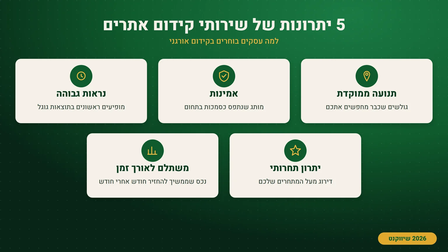 אינפוגרפיקה של חמשת היתרונות של שירותי קידום אתרים לעסק