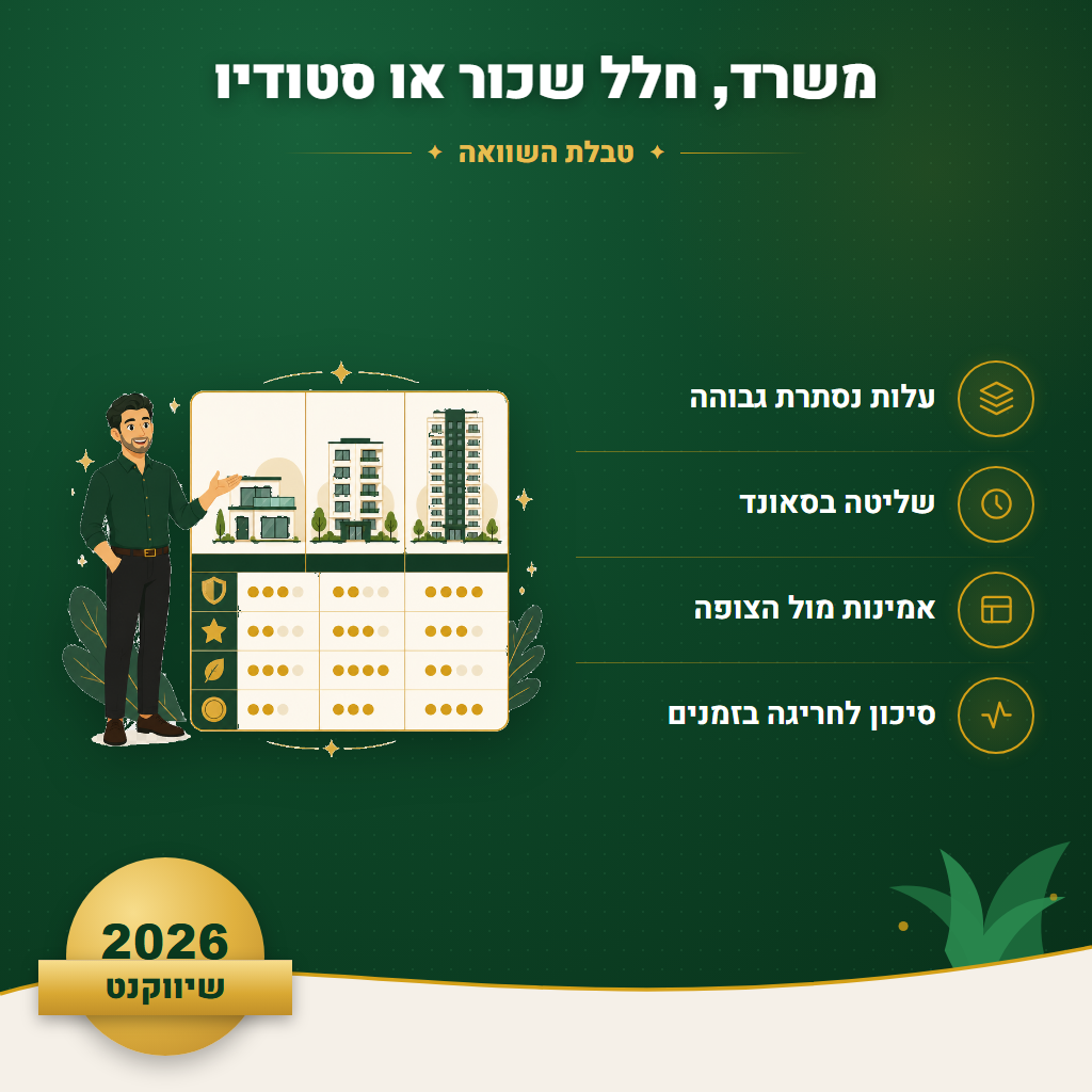 משרד, חלל שכור או סטודיו - טבלת השוואה | שיווקנט